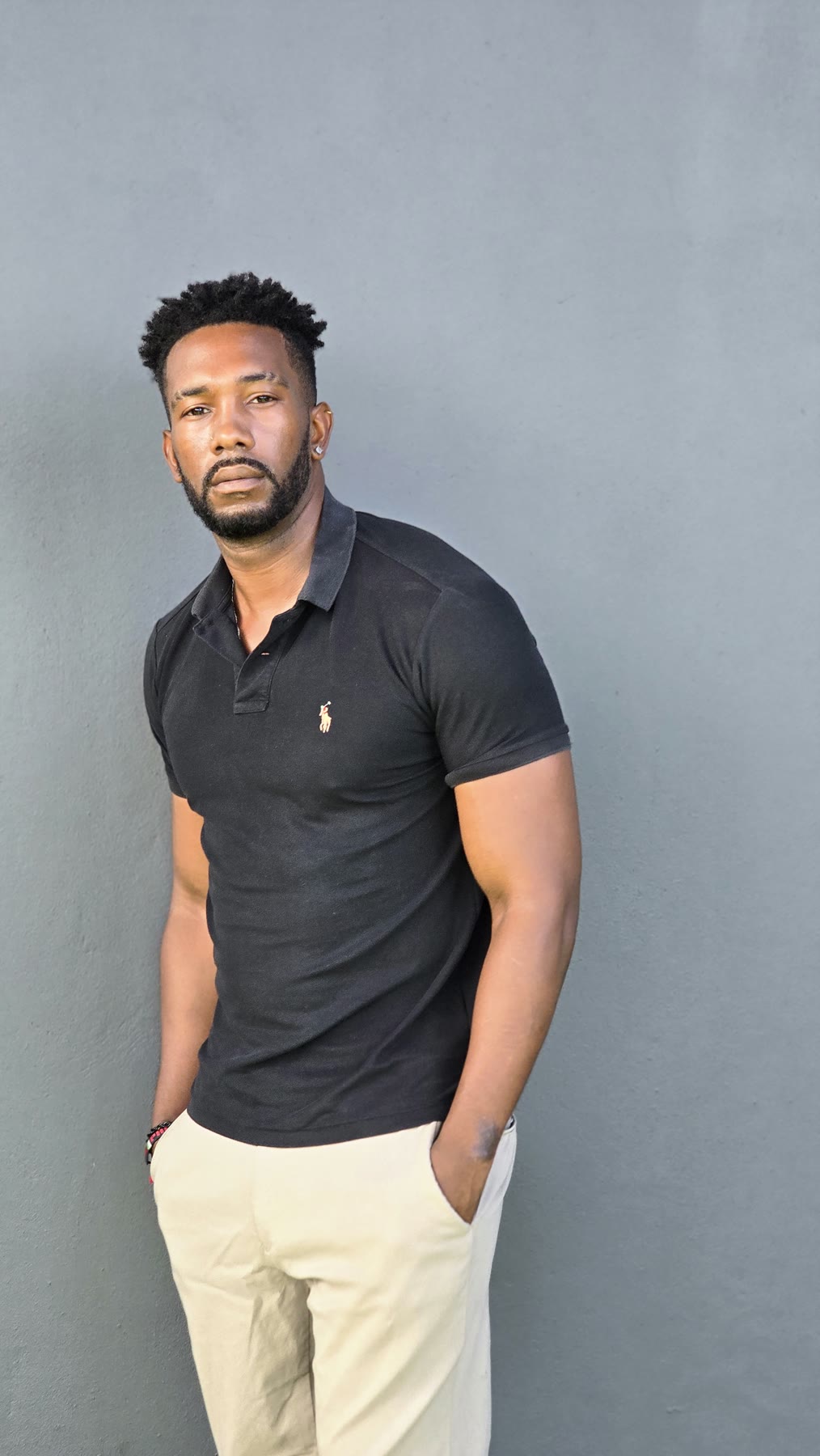 Jordan Marr, digital: Black polo, relaxed